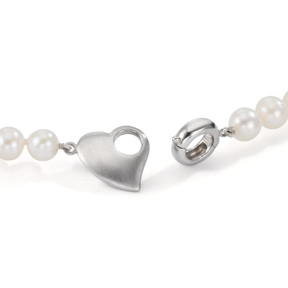 Collar Plata Rodio plateado Perla cultivada de agua dulce 6-7 mm Corazón 42 cm