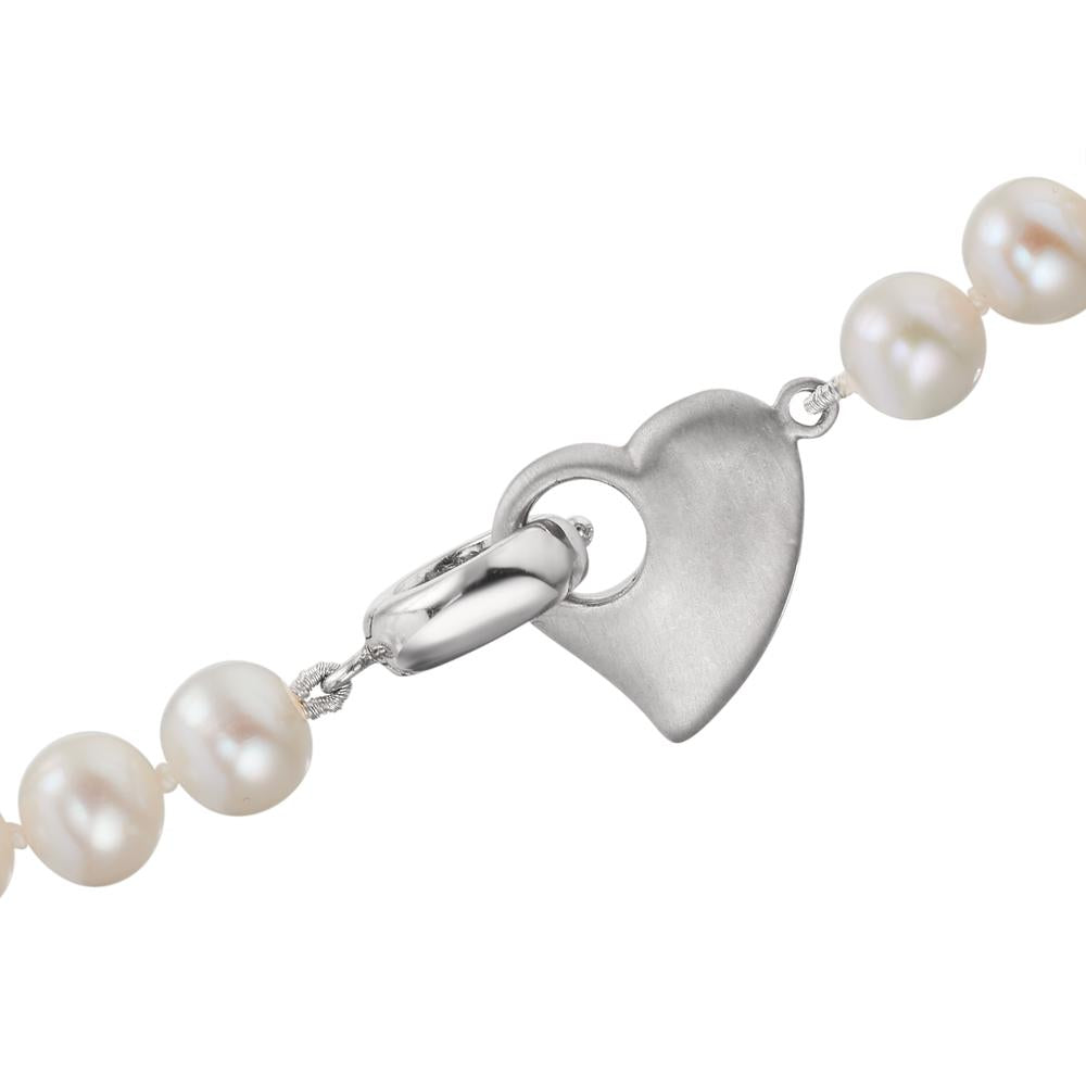 Collar Plata Rodio plateado Perla cultivada de agua dulce 6-7 mm Corazón 42 cm
