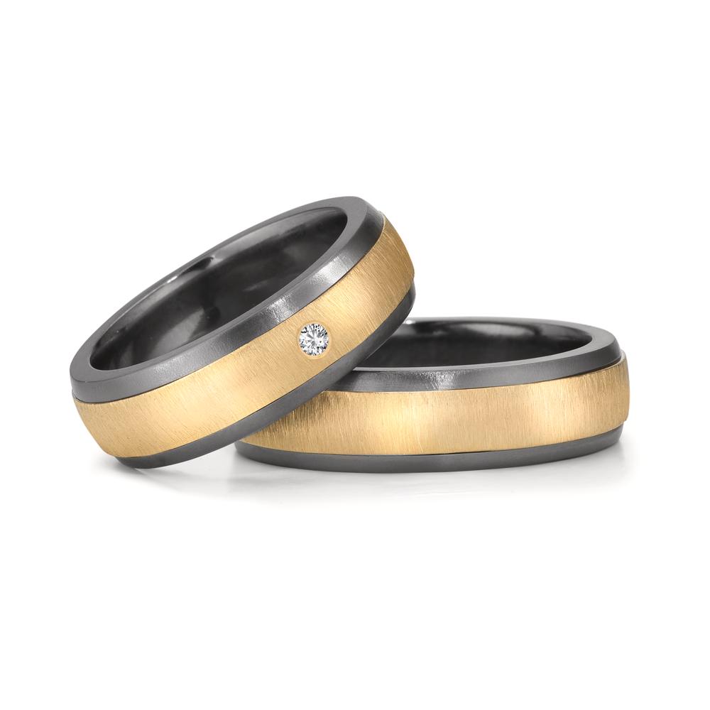 Anillo de pareja 999 tantalio, Oro amarillo de 585/14 kt. Diamante 0.03 ct, w-si