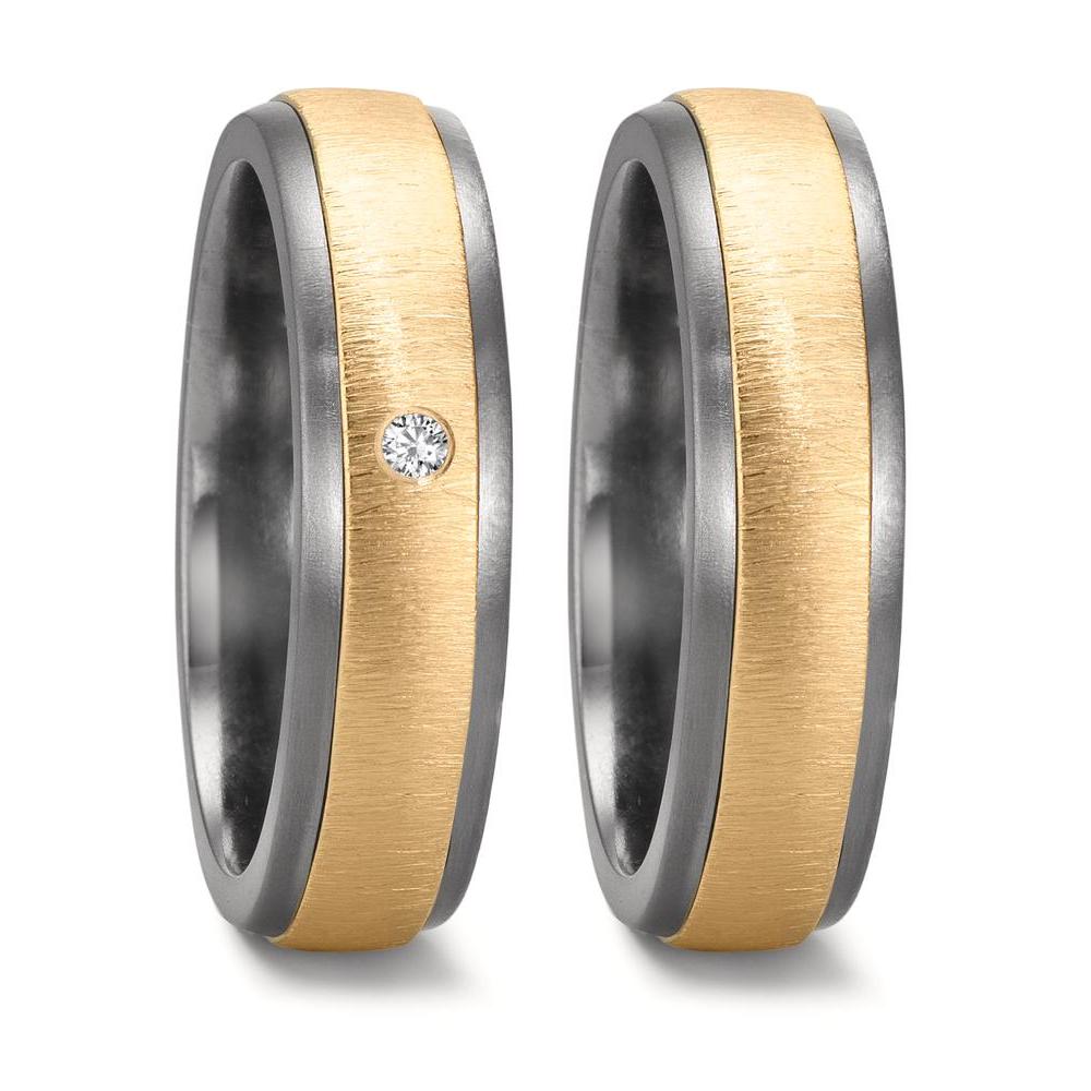 Anillo de pareja 999 tantalio, Oro amarillo de 585/14 kt. Diamante 0.03 ct, w-si