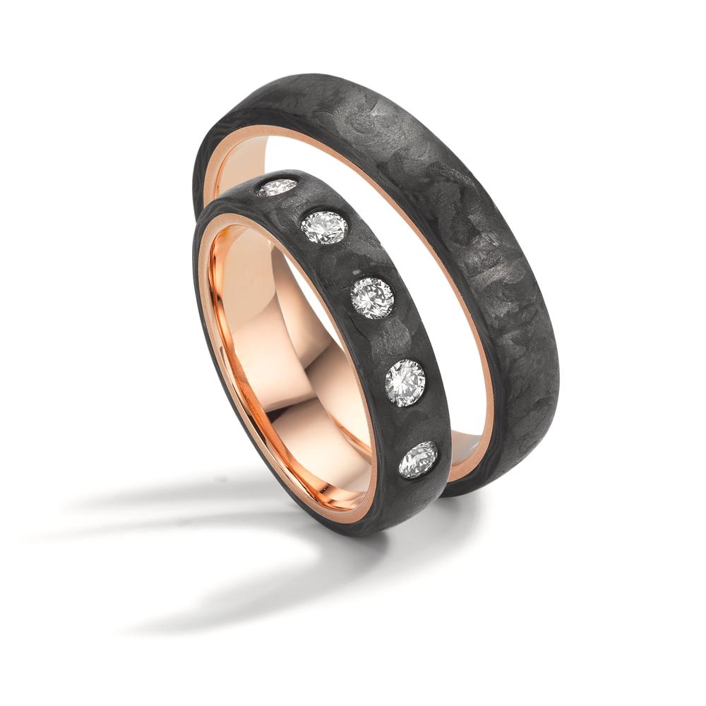 Anillo de pareja Carbón, Oro rojo de 585/14 kt.