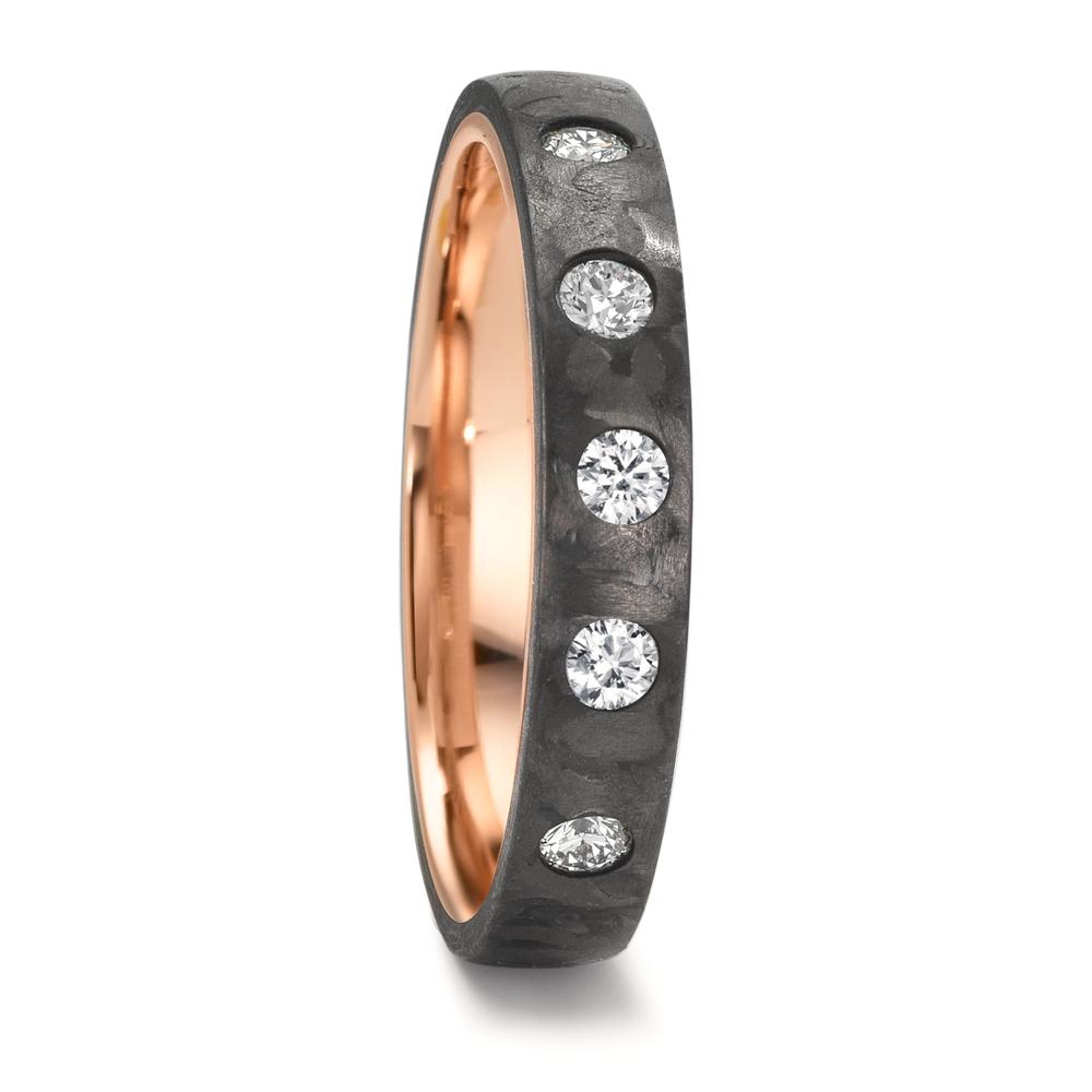 Anillo de pareja Carbón, Oro rojo de 585/14 kt. Diamante 0.25 ct, 5 piedras, w-si