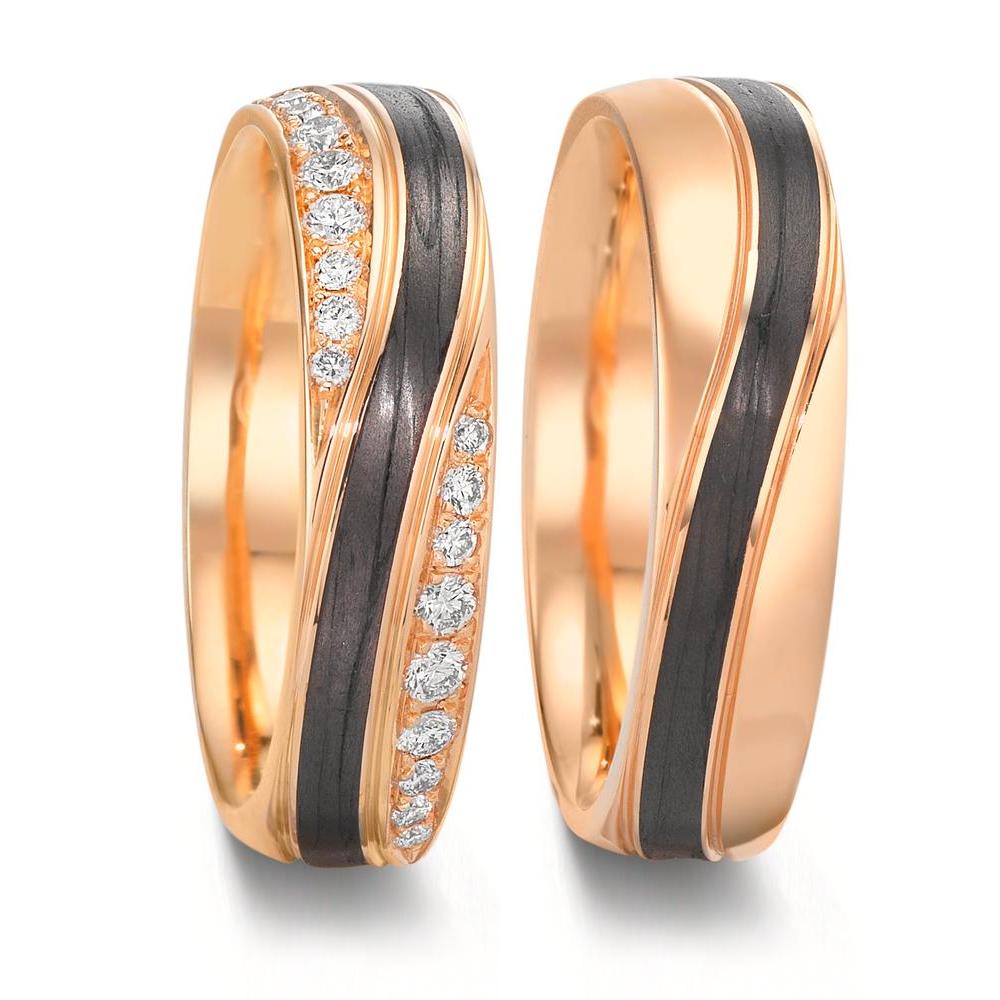 Anillo de pareja oro rosa de 585/14 kt, Carbón