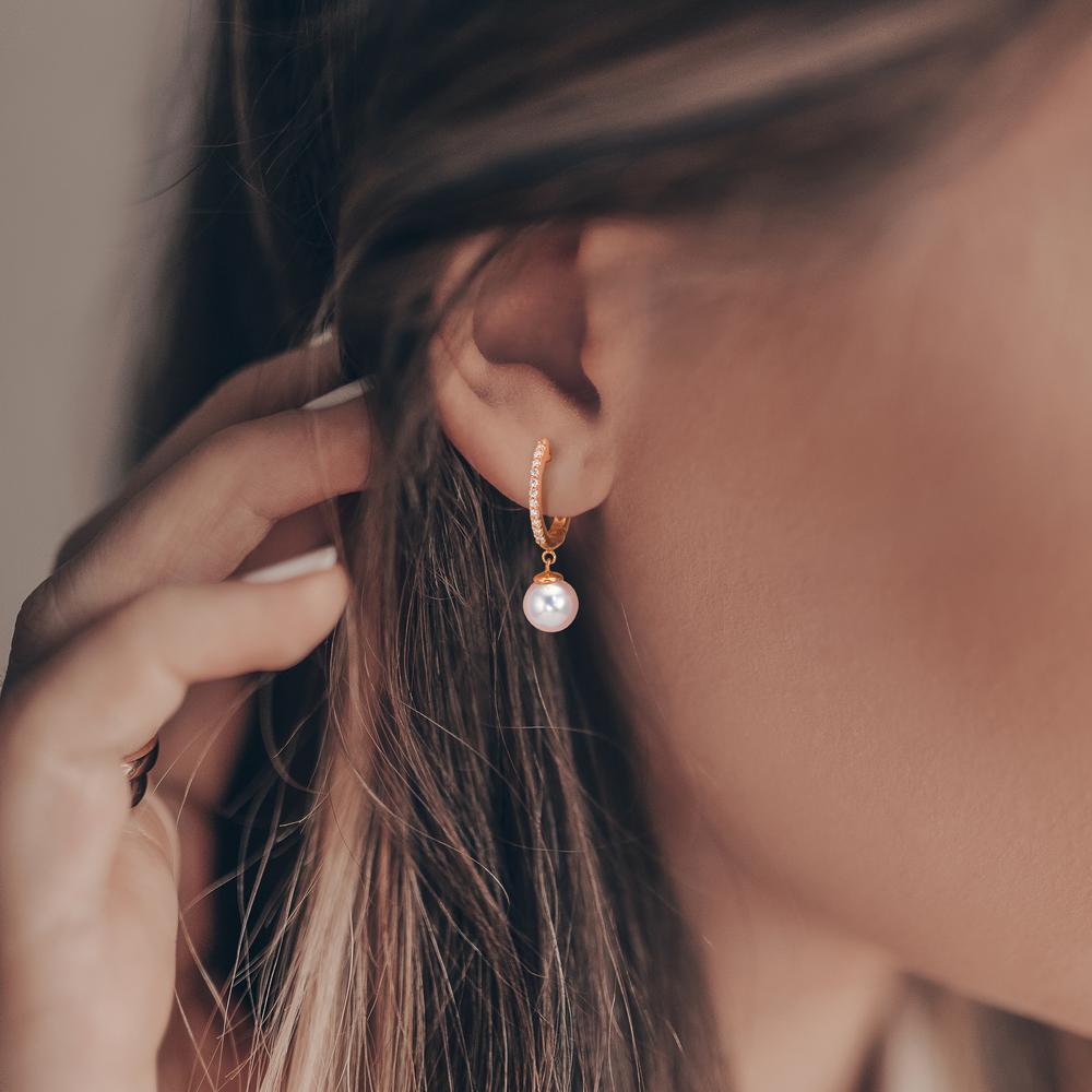 Aro con bisagra 750/oro rojo de 18 quilates Diamante 0.09 ct, 22 piedras, tw-si Perlas akoya, 2 Perlas 6-6.5 mm