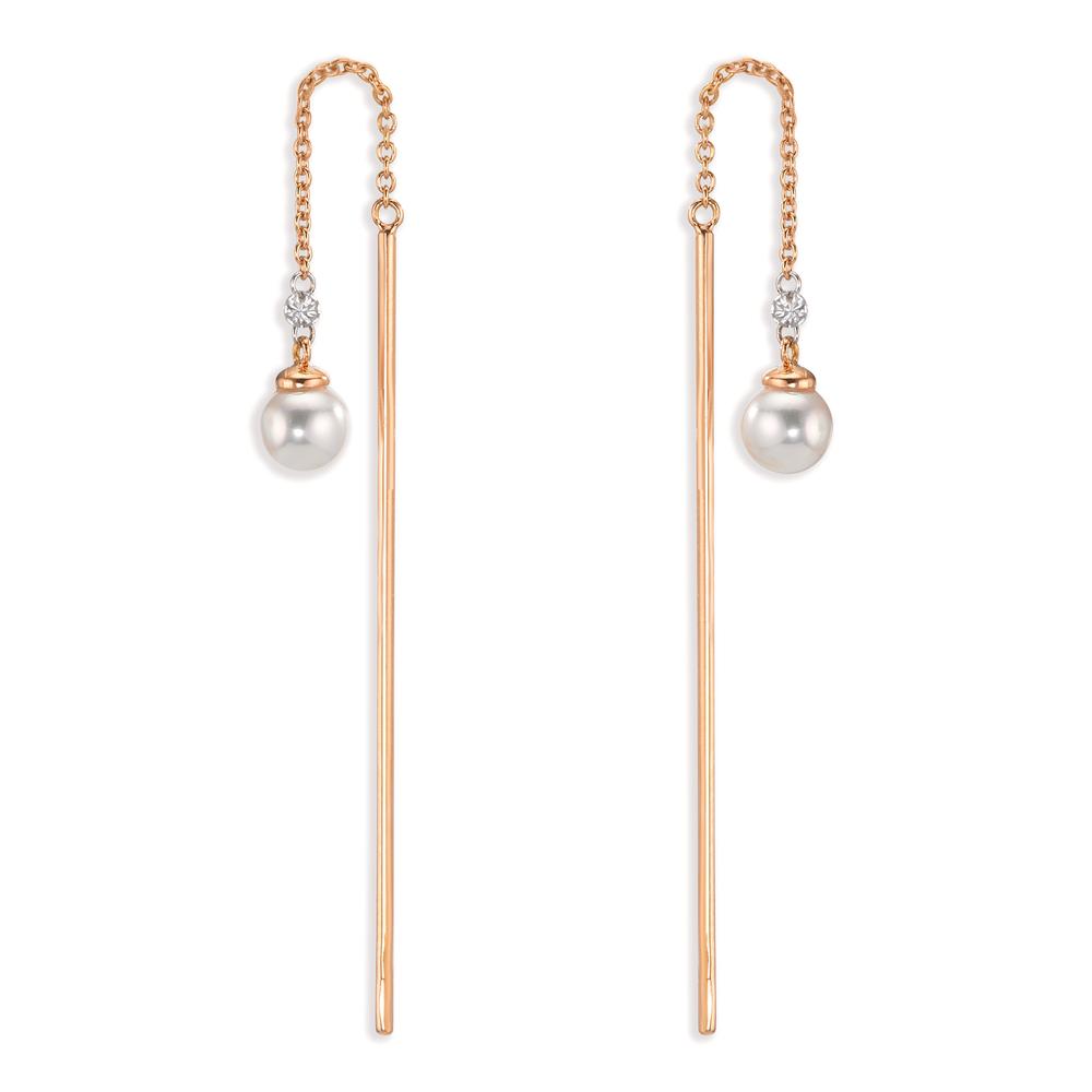 Aretes 750/oro rojo de 18 quilates Diamante 0.06 ct, 3 piedras, tw-si Perlas akoya, 2 Perlas, 4.5 mm