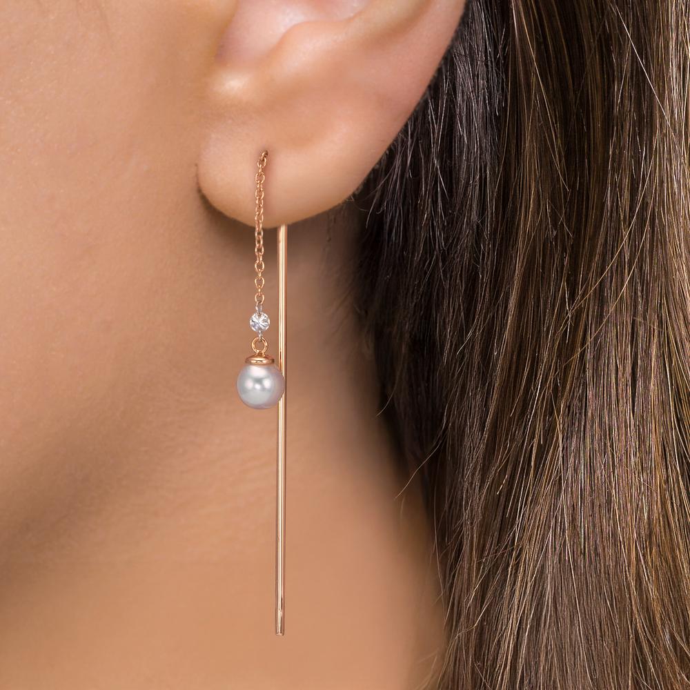 Aretes 750/oro rojo de 18 quilates Diamante 0.06 ct, 3 piedras, tw-si Perlas akoya, 2 Perlas, 4.5 mm