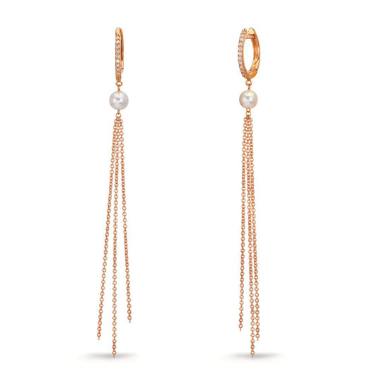 Aro con bisagra 750/oro rojo de 18 quilates Diamante 0.09 ct, 22 piedras, tw-si Perla cultivada de agua dulce, 2 Perlas