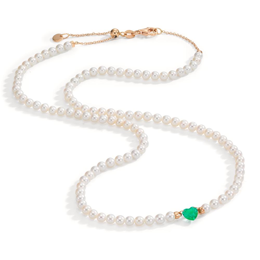 Collar 750/oro rojo de 18 quilates [synth. Smaragd] Perla cultivada de agua dulce, 3.5 mm Corazón 40-44 cm