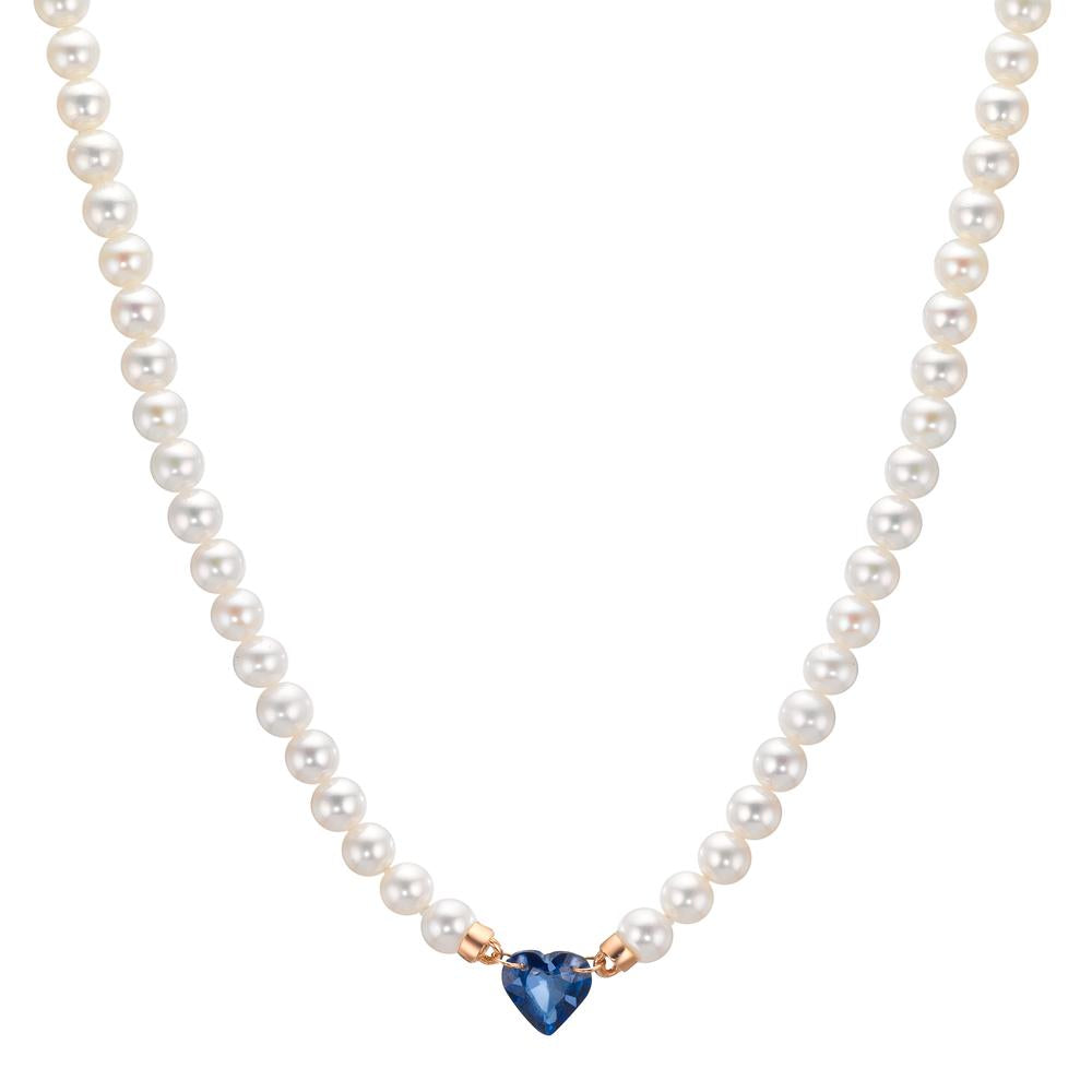Collar 750/oro rojo de 18 quilates Zafiro 0.58 ct Perla cultivada de agua dulce, 3.5 mm Corazón 40-44 cm