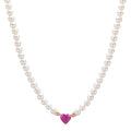 Collar 750/oro rojo de 18 quilates Rubí 0.62 ct Perla cultivada de agua dulce, 3.5 mm Corazón 40-44 cm