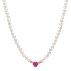 Collar 750/oro rojo de 18 quilates Rubí 0.62 ct Perla cultivada de agua dulce, 3.5 mm Corazón 40-44 cm