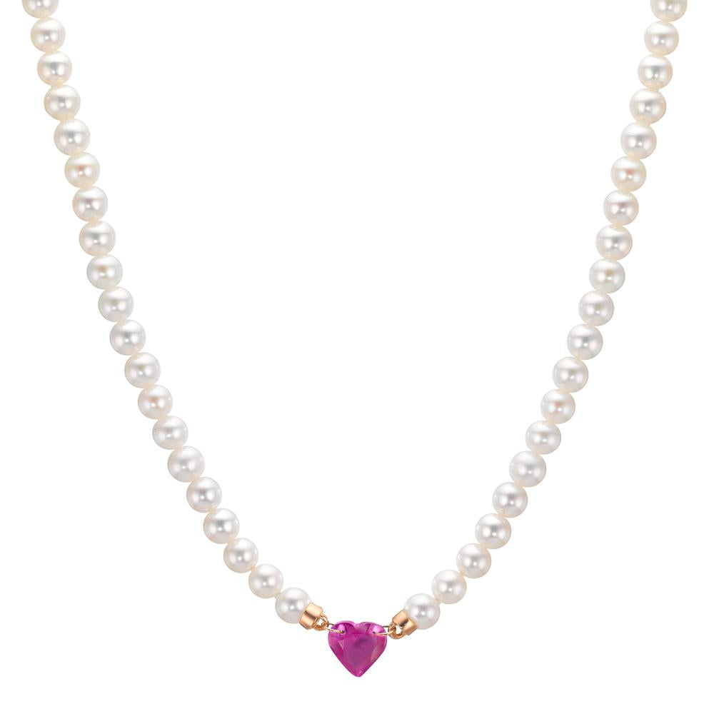 Collar 750/oro rojo de 18 quilates Rubí 0.62 ct Perla cultivada de agua dulce, 3.5 mm Corazón 40-44 cm