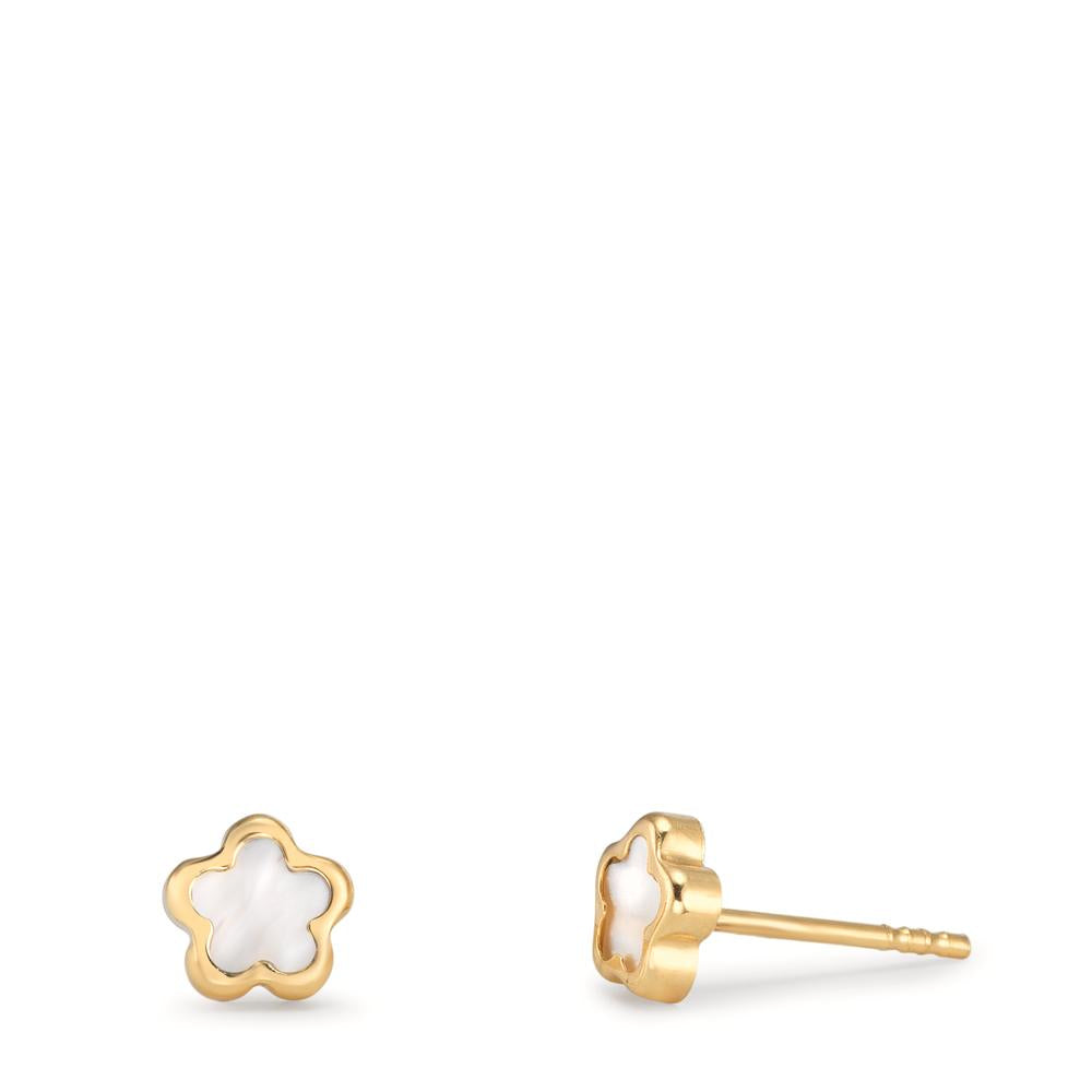 Pendientes 750/oro amarillo de 18 quilates Madre perla Flor Ø4 mm