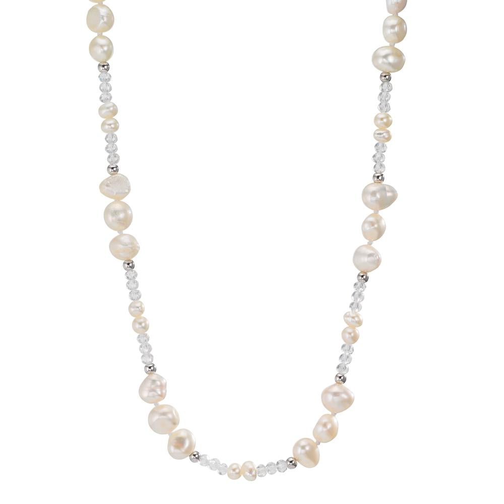 Collar Acero inoxidable Cristal blanco Perla cultivada de agua dulce 90 cm