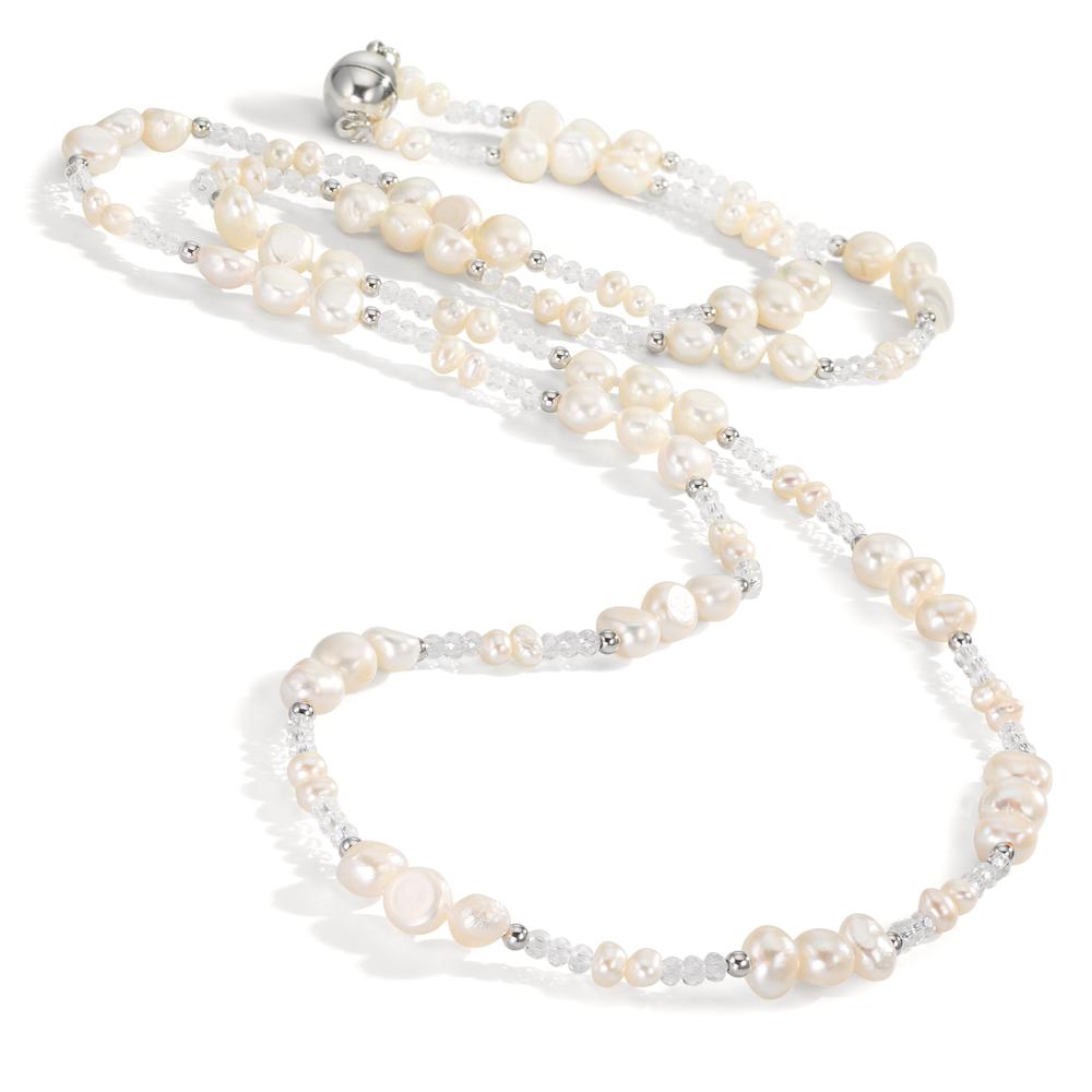 Collar Acero inoxidable Cristal blanco Perla cultivada de agua dulce 90 cm