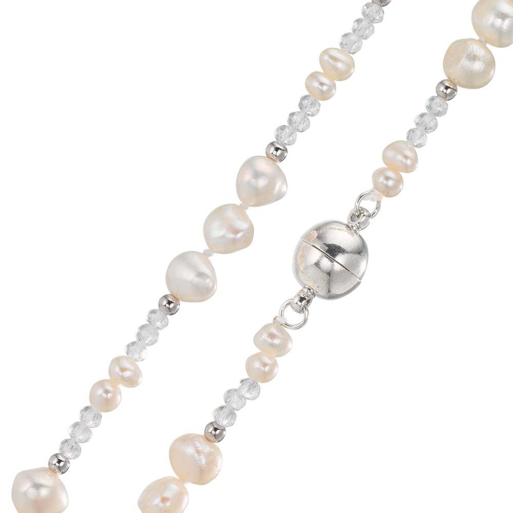 Collar Acero inoxidable Cristal blanco Perla cultivada de agua dulce 90 cm