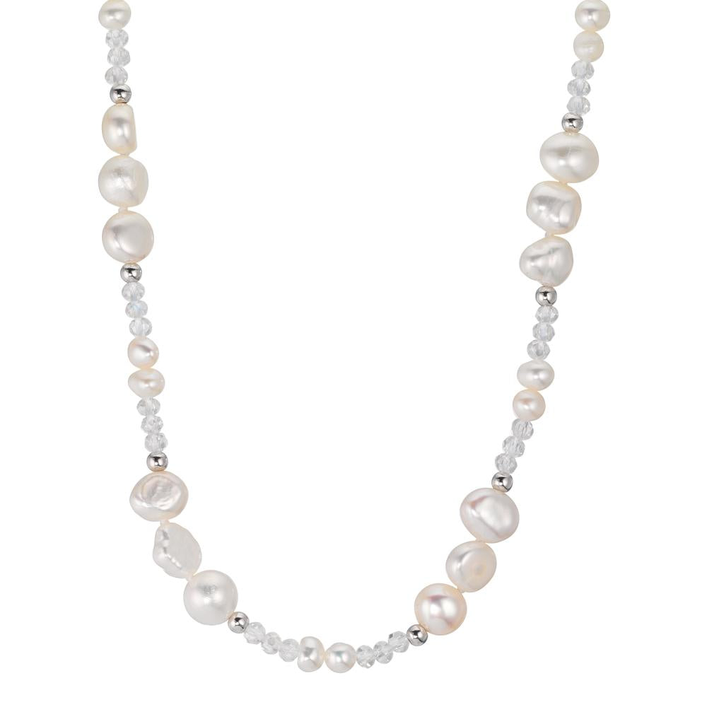 Collar Acero inoxidable Cristal blanco Perla cultivada de agua dulce 45 cm
