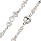 Collar Acero inoxidable Cristal blanco Perla cultivada de agua dulce 45 cm