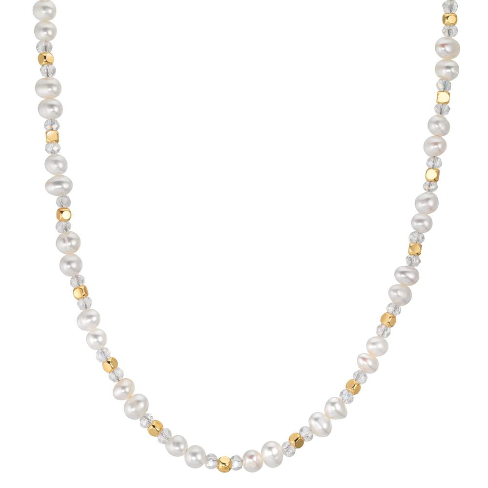 Collar Acero inoxidable Cristal blanco Amarillo Recubierto de IP Perla cultivada de agua dulce 43.5 cm