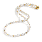 Collar Acero inoxidable Cristal blanco Amarillo Recubierto de IP Perla cultivada de agua dulce 43.5 cm