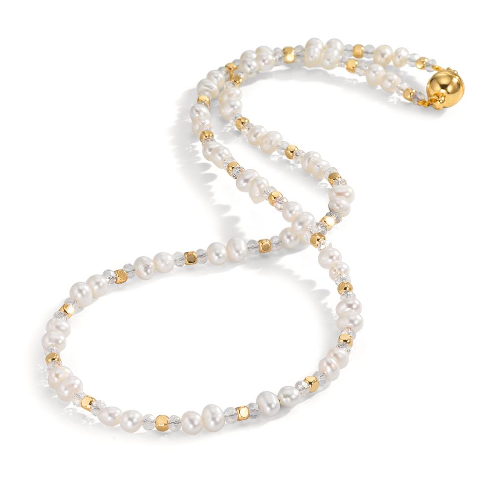 Collar Acero inoxidable Cristal blanco Amarillo Recubierto de IP Perla cultivada de agua dulce 43.5 cm