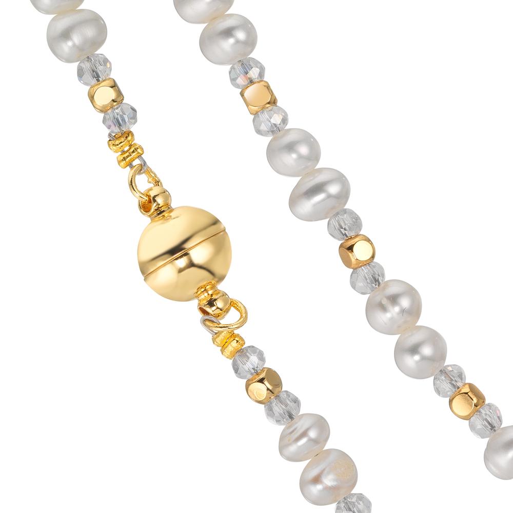 Collar Acero inoxidable Cristal blanco Amarillo Recubierto de IP Perla cultivada de agua dulce 43.5 cm