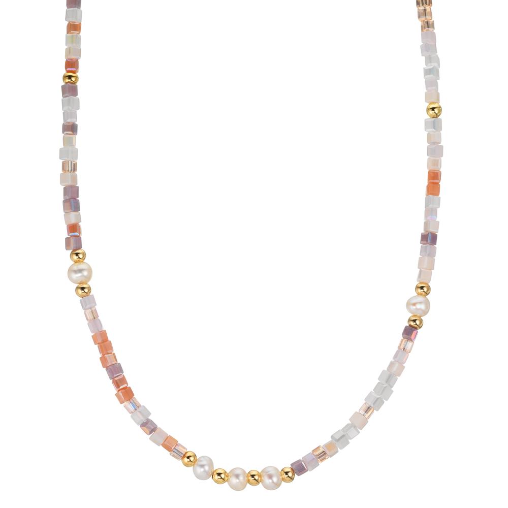 Collar Acero inoxidable Cristal rosa Amarillo Recubierto de IP Perla cultivada de agua dulce, 5 Perlas 4-4.5 mm 43 cm