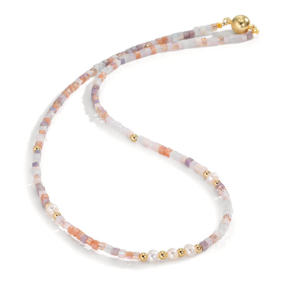 Collar Acero inoxidable Cristal rosa Amarillo Recubierto de IP Perla cultivada de agua dulce, 5 Perlas 4-4.5 mm 43 cm