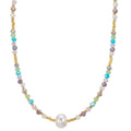 Collar Acero inoxidable Cristal multicolor Amarillo Recubierto de IP Perla cultivada de agua dulce, 8 mm 42 cm