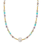 Collar Acero inoxidable Cristal multicolor Amarillo Recubierto de IP Perla cultivada de agua dulce, 8 mm 42 cm