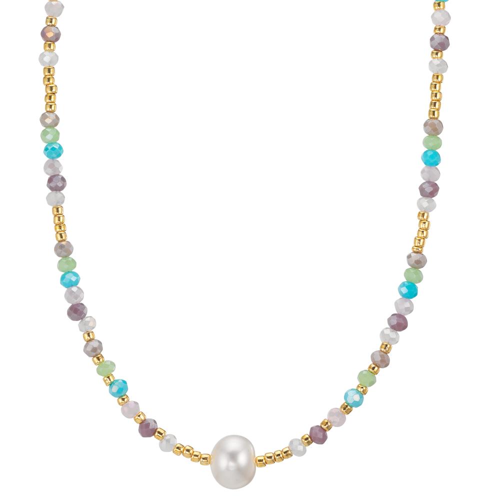 Collar Acero inoxidable Cristal multicolor Amarillo Recubierto de IP Perla cultivada de agua dulce, 8 mm 42 cm
