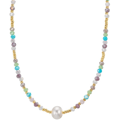 Collar Acero inoxidable Cristal multicolor Amarillo Recubierto de IP Perla cultivada de agua dulce, 8 mm 42 cm