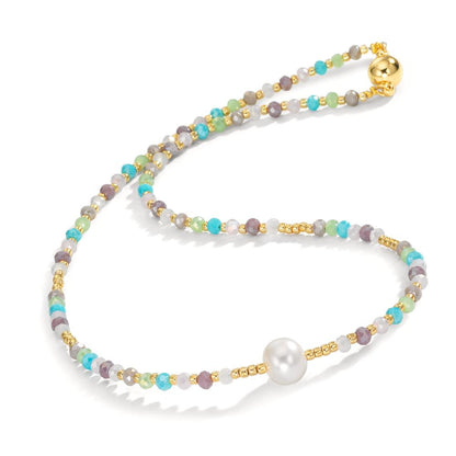 Collar Acero inoxidable Cristal multicolor Amarillo Recubierto de IP Perla cultivada de agua dulce, 8 mm 42 cm