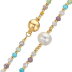 Collar Acero inoxidable Cristal multicolor Amarillo Recubierto de IP Perla cultivada de agua dulce, 8 mm 42 cm