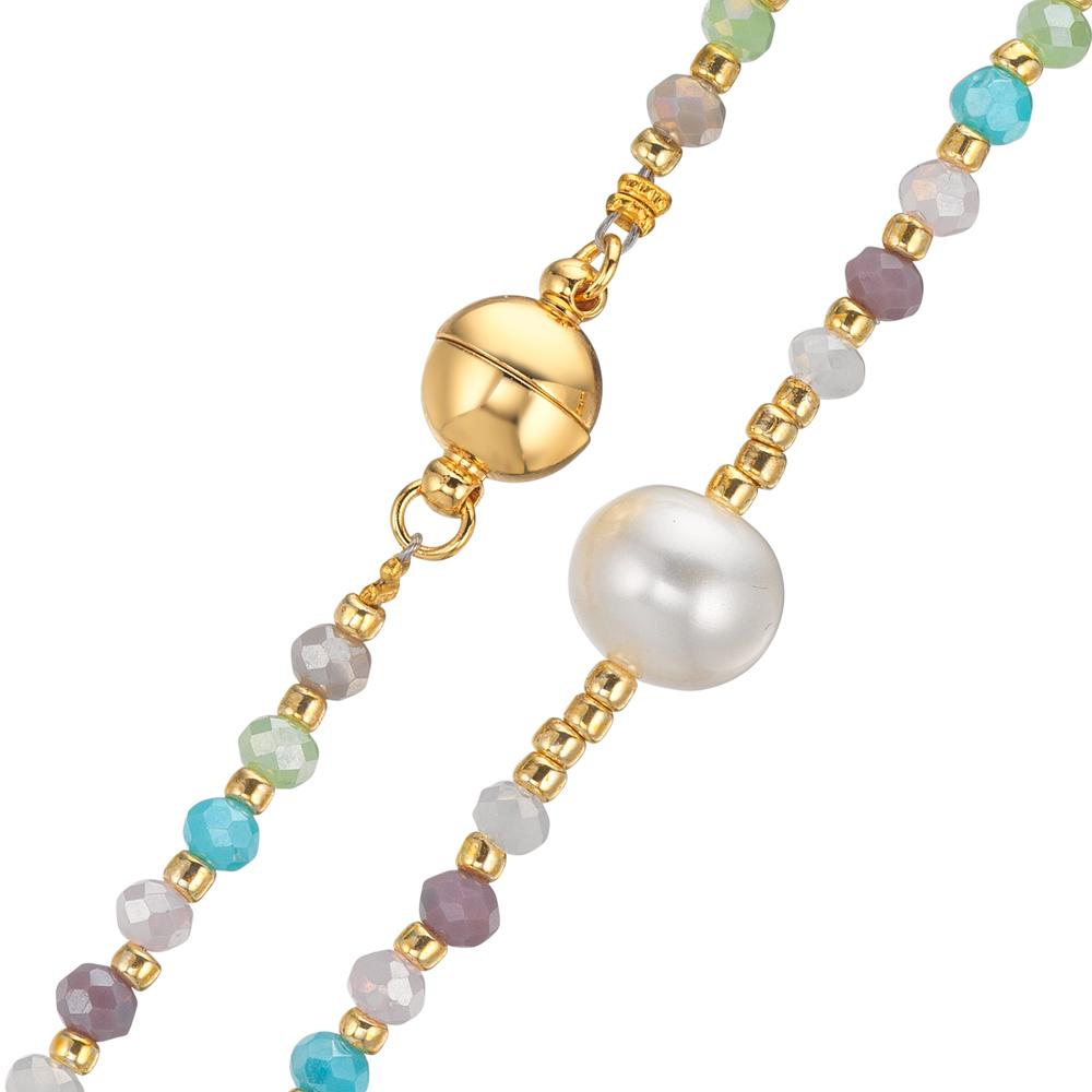Collar Acero inoxidable Cristal multicolor Amarillo Recubierto de IP Perla cultivada de agua dulce, 8 mm 42 cm