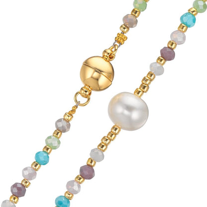 Collar Acero inoxidable Cristal multicolor Amarillo Recubierto de IP Perla cultivada de agua dulce, 8 mm 42 cm