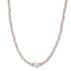 Collar Acero inoxidable Cristal champán Perla cultivada de agua dulce 6.5-7 mm 43 cm