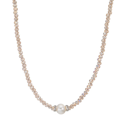 Collar Acero inoxidable Cristal champán Perla cultivada de agua dulce 6.5-7 mm 43 cm