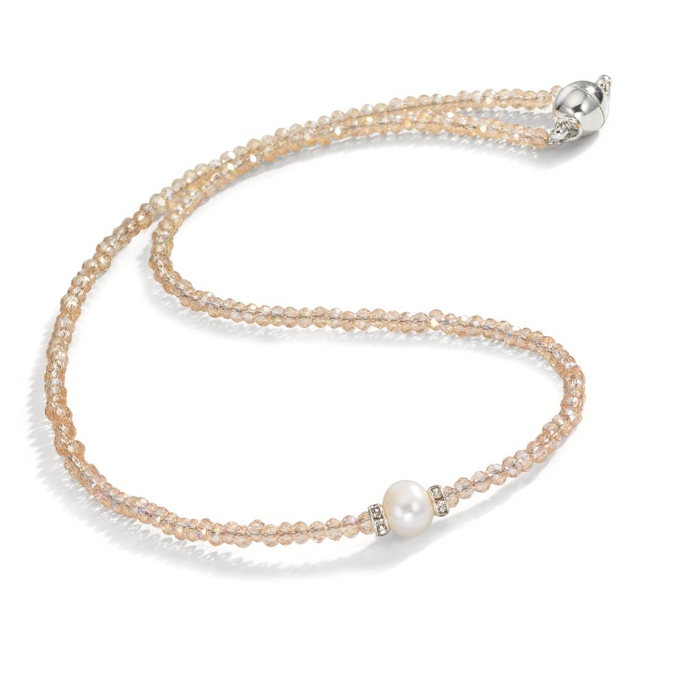 Collar Acero inoxidable Cristal champán Perla cultivada de agua dulce 6.5-7 mm 43 cm