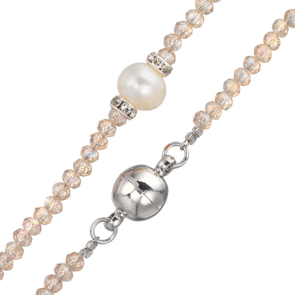 Collar Acero inoxidable Cristal champán Perla cultivada de agua dulce 6.5-7 mm 43 cm