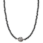 Collar Acero inoxidable espinela negro, 3 mm Perla de Tahití, 9.5 mm 43-47 cm