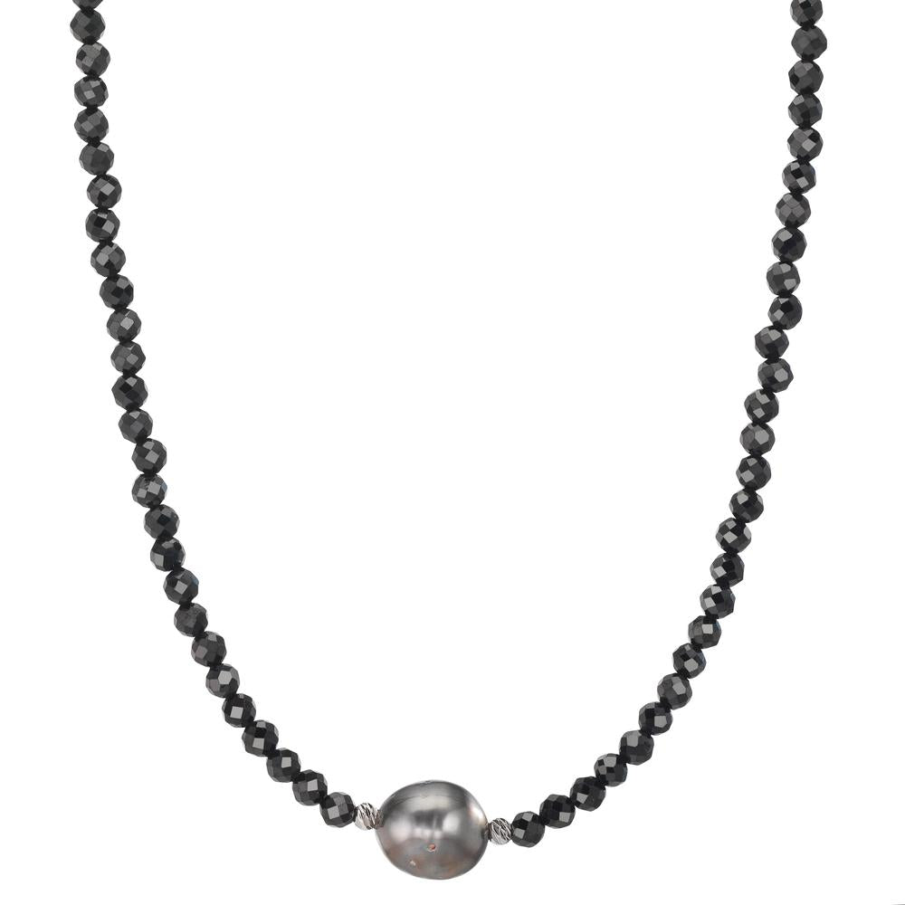 Collar Acero inoxidable espinela negro, 3 mm Perla de Tahití, 9.5 mm 43-47 cm