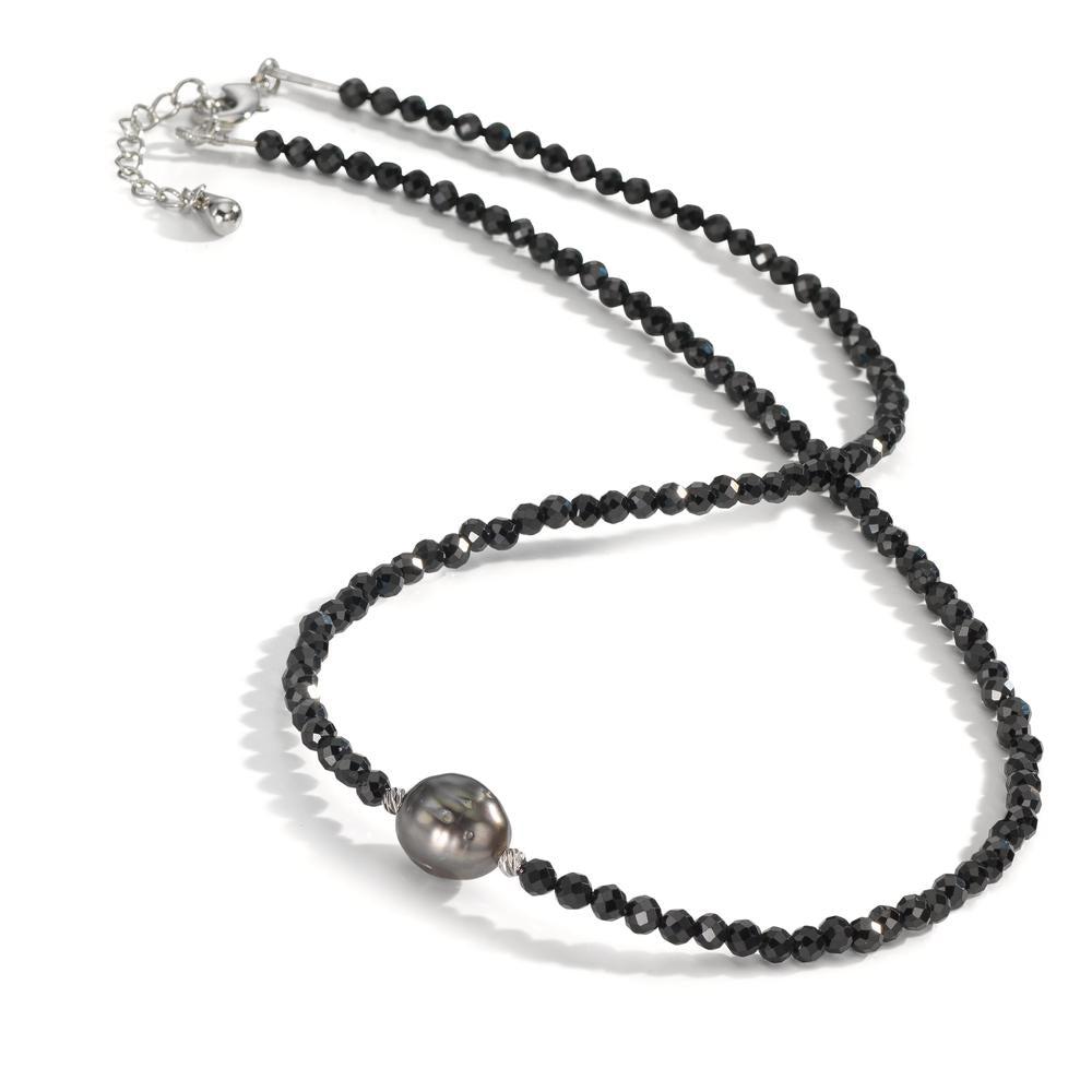 Collar Acero inoxidable espinela negro, 3 mm Perla de Tahití, 9.5 mm 43-47 cm