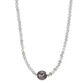 Collar Acero inoxidable Labradorita Gris, 3 mm Perla de Tahití, 9.5 mm 43-47 cm