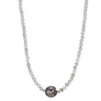 Collar Acero inoxidable Labradorita Gris, 3 mm Perla de Tahití, 9.5 mm 43-47 cm