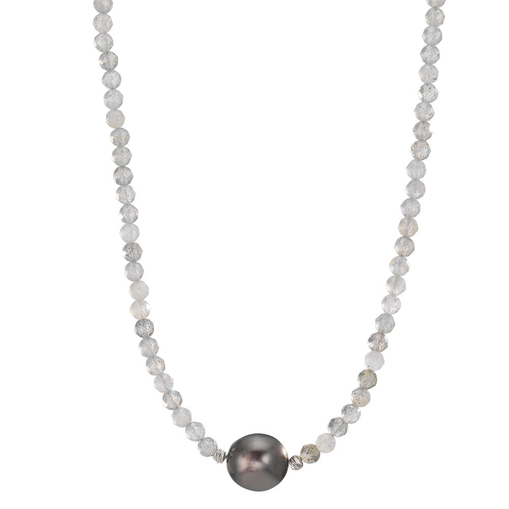 Collar Acero inoxidable Labradorita Gris, 3 mm Perla de Tahití, 9.5 mm 43-47 cm