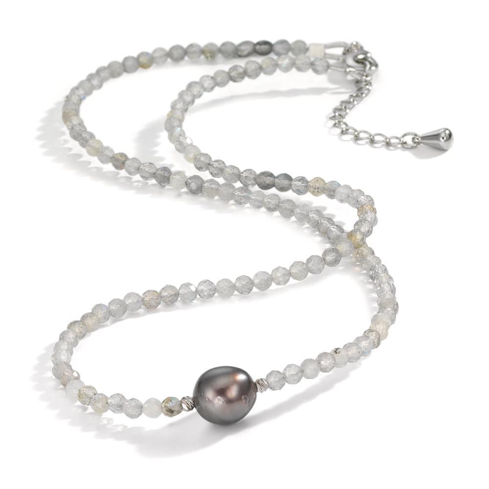 Collar Acero inoxidable Labradorita Gris, 3 mm Perla de Tahití, 9.5 mm 43-47 cm