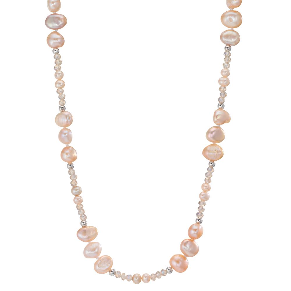 Collar Acero inoxidable Cristal rosa Perla cultivada de agua dulce rosa 90 cm