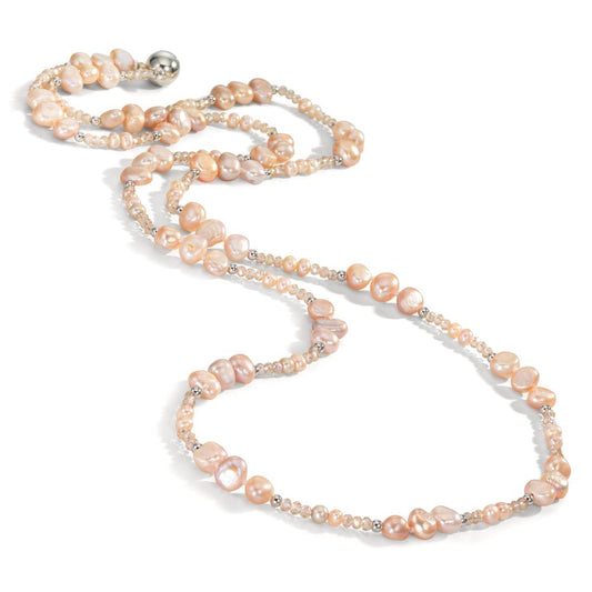 Collar Acero inoxidable Cristal rosa Perla cultivada de agua dulce rosa 90 cm