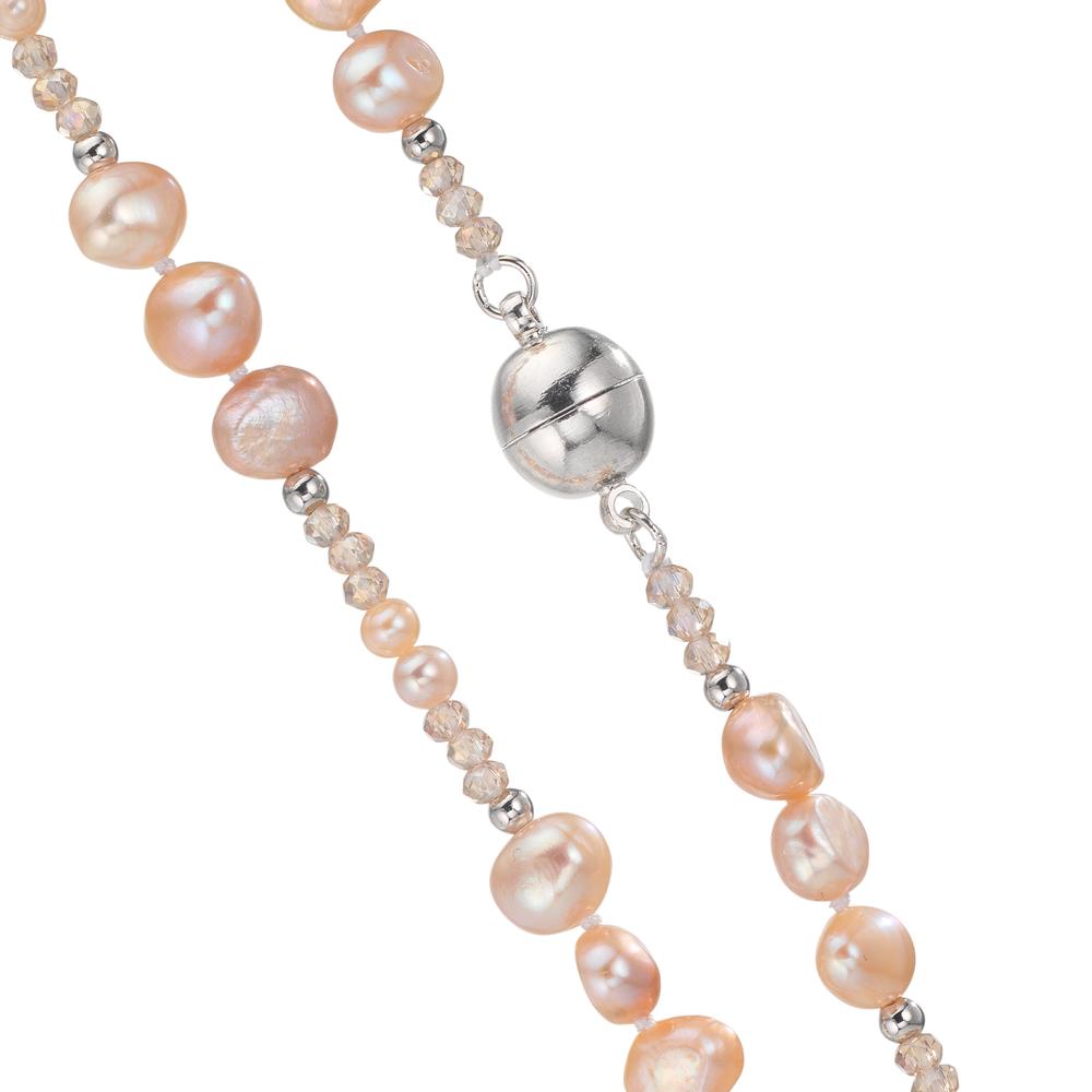 Collar Acero inoxidable Cristal rosa Perla cultivada de agua dulce rosa 90 cm